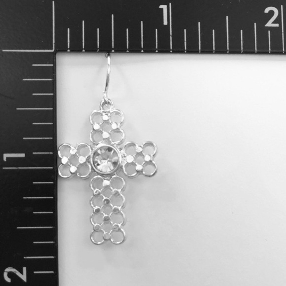 🌼 Open Circles Rhinestone Cross Earrings - Picture 2 of 2